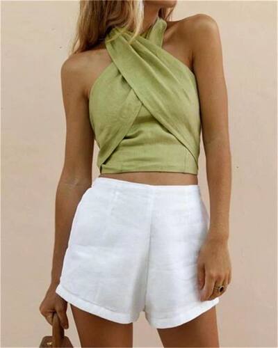 Women Criss Cross Tank Summer Tops Sexy Sleeveless Halter Ne