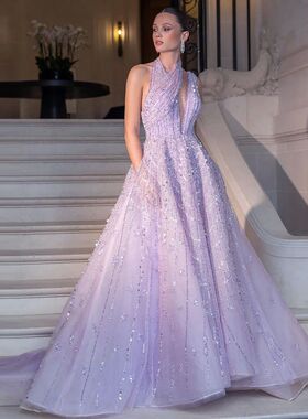 Sharon Said Luxury Beaded Dubai Lilac Evening Dresses for Wo