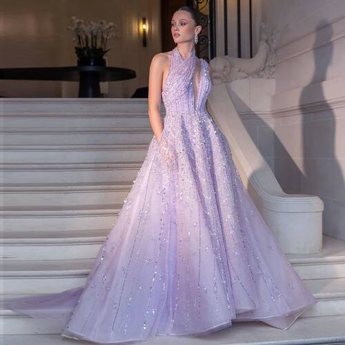Sharon Said Luxury Beaded Dubai Lilac Evening Dresses for Wo