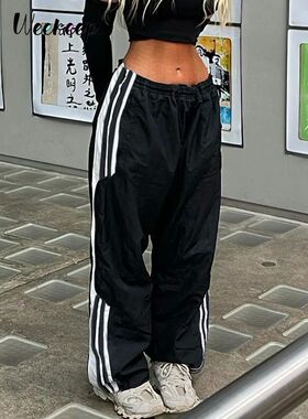 Weekeep Side Striped Black Baggy Sweatpants Setwear Women Jo