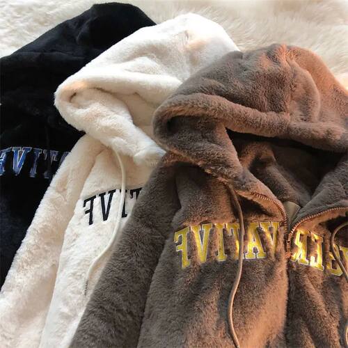 Lamb Plush Winter Clothes Women Vintage Letter Embroidery Th