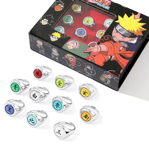 10pcs/SET Naruto Akatsuki Metal Rings Anime Itachi Figure Co