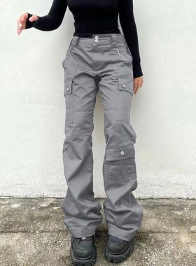 WeiYao Gray Casual Stitched Pocket Cargo Pants Women Low Wai