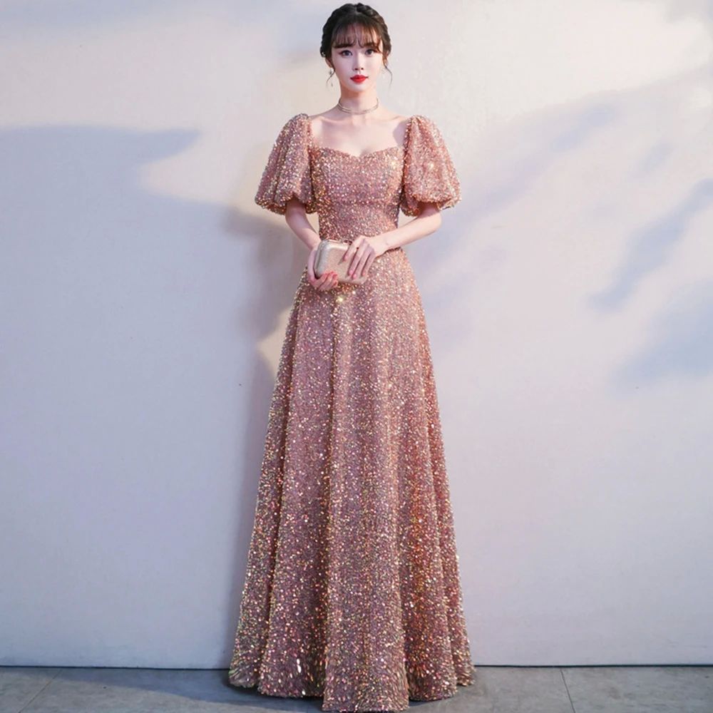 Prom Dress Floor-Length Sequin Dresses Woman Party Night A-L