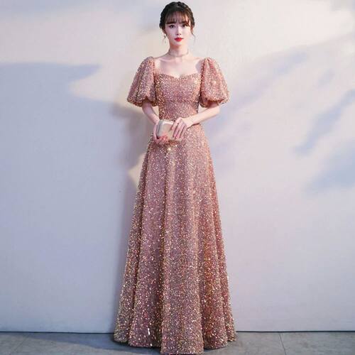 Prom Dress Floor-Length Sequin Dresses Woman Party Night A-L