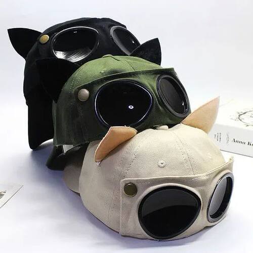 2022 New Pilot Glasses Baseball Hat Women Men Cat Ears Sun V