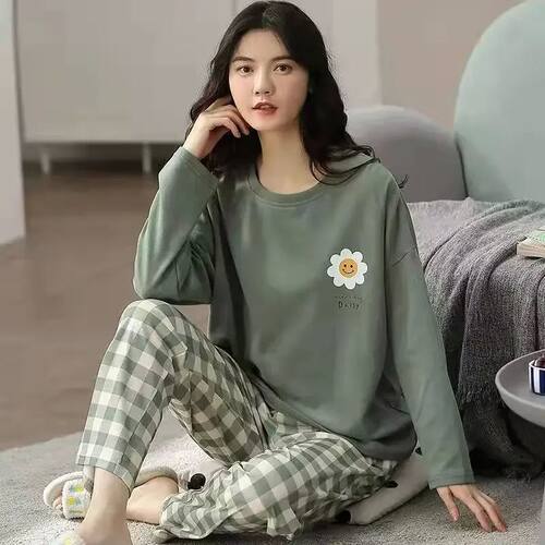 Pure Cotton Pajamas Women's Spring and Autumn Models Long-sl