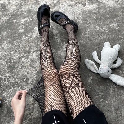 Lolita Girls Cute Pentacle Print Tights Women Sexy Gothic Pu