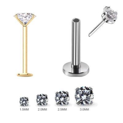 1Pc 20G-16G 1.5-4mm Gem Crystal Monroe Lip Stud Ring Tragus