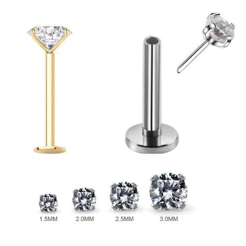 1Pc 20G-16G 1.5-4mm Gem Crystal Monroe Lip Stud Ring Tragus