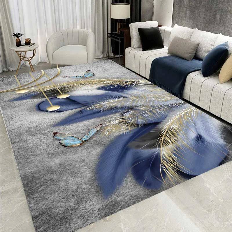 Modern Nordic 3d Butterfly Feather Printed Carpet Living Roo图片