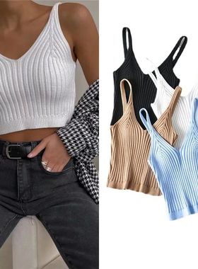 Sexy Crop Tops Knit Halter Tank Top Women Summer Camis Backl