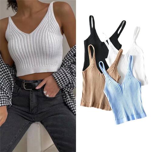 Sexy Crop Tops Knit Halter Tank Top Women Summer Camis Backl