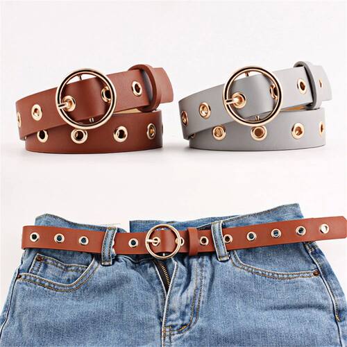 Women Belt Round Buckle Fashion Leather Belt for Women Black