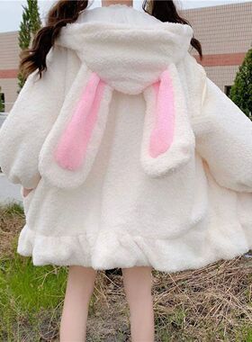 Kawaii Hoodies Women Lolita Winter Warm Lambswool Oversized