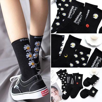 Women Korea Funny Socks Long Socks Black Cool Socks Harajuku