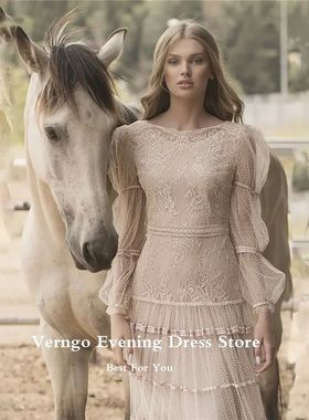 Verngo Elegant Champagne Party Dress Tulle Prom Dresses Puff