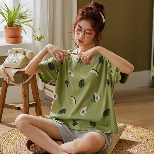 BZEL Green Sleepwear Sets For Women Lovely Avocado Pattern P
