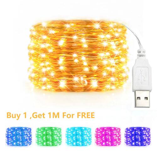 5/10/20M USB LED String Lights Copper Silver Wire Garland Li