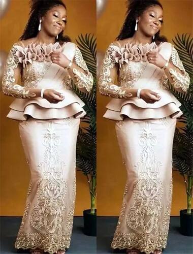 Aso Ebi Style Mermaid Prom Dresses 2022 Champagne Satin Lon