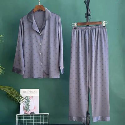Jacquard Love Pajamas Suit Women Satin Pyjamas Pour Femme Fa