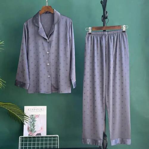 Jacquard Love Pajamas Suit Women Satin Pyjamas Pour Femme Fa