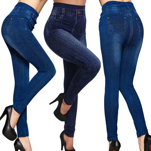 2024 New Women Elastic Jean Leggings Pants High Waist Slim P