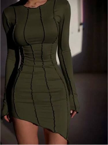 JULISSA MO Sexy Solid Patchwork O Neck  Dress Women Autumn B