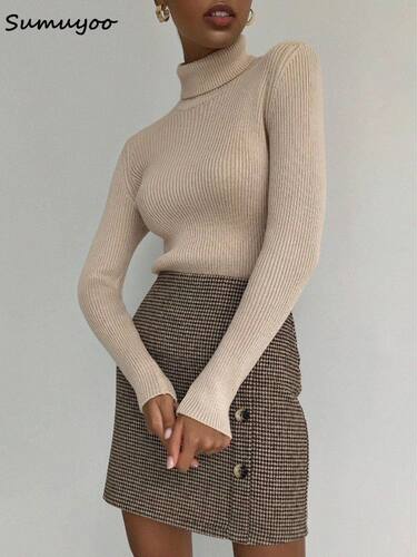 Sumuyoo 2022 Basic Turtleneck Women Sweaters Autumn Winter T