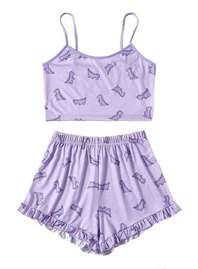 Summer Women Pajama Set  Cute Printed Pattern Pajamas Suspen