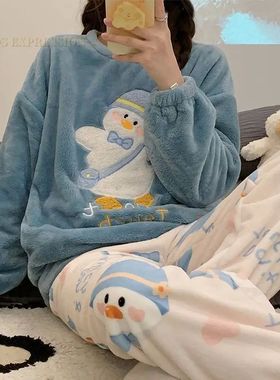 Autumn Winter Kawaii Cartoon Pajama Sets Women Pyjamas Plaid