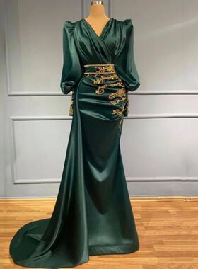 BridalAffair Green Satin Evening Dresses Dubai  Formal Prom