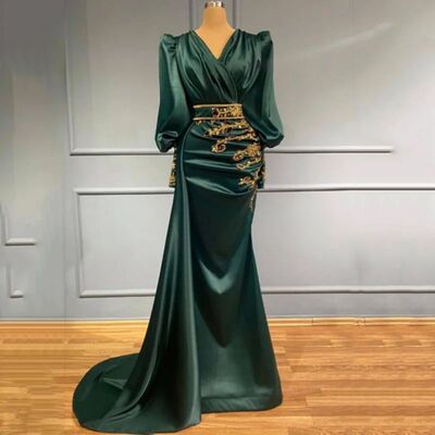 BridalAffair Green Satin Evening Dresses Dubai  Formal Prom