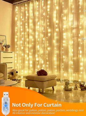 Curtain LED 3x3m 300led string light USB fairy icicle copper