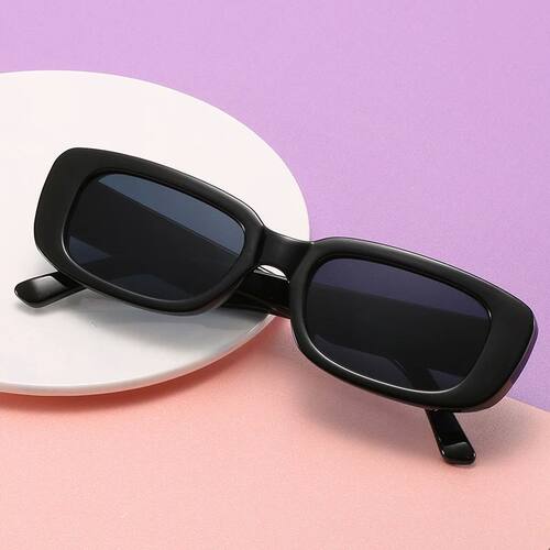Vintage Black Square Sunglasses Woman Luxury Brand Small Rec