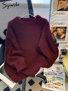 for Women Knit Syiwidii Spring Sweaters Pullover Oversized