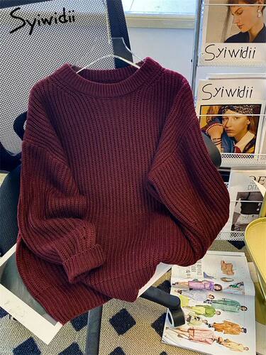 Syiwidii Oversized Sweaters for Women Knit Pullover Spring A