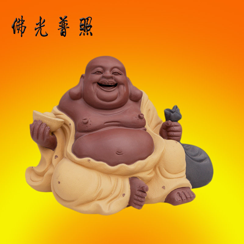 弥勒佛像紫砂摆件客厅玄关镇宅乔迁新居礼品风水招财笑佛大肚佛