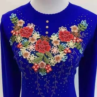 妈妈装秋装长袖中老年女装奶奶装针织打底衫小衫薄毛衣宽松大码