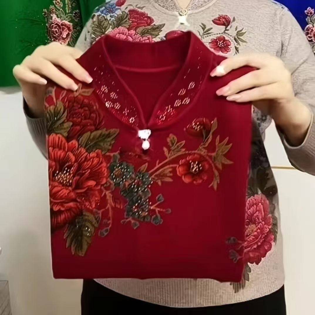 中老年秋冬旗袍领毛衣加绒加厚