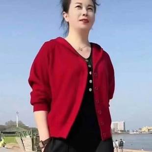 连帽衫女蝙蝠衫宽松针织开衫春秋上衣外套二八月网红上衣