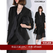 COCOBELLA高智感拼接人丝无领西装 女早春通勤休闲气质外套SI533B