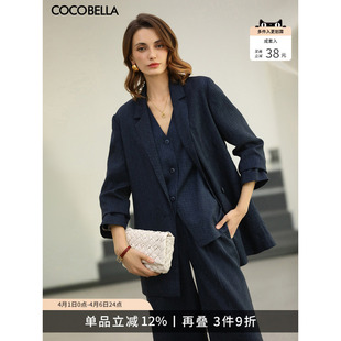 西裤 预售COCOBELLA静奢风条纹西装 三件套外套 马甲 FT519 通勤套装