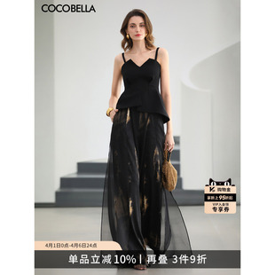 女2026春夏国风长裤 PA0048 黑金雪纺阔腿裙裤 预售COCOBELLA新中式