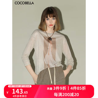 COCOBELLA时尚花纱印花长袖T恤女休闲舒适圆领针织上衣TS34