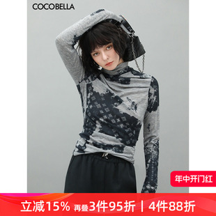 TS531 COCOBELLA气质印花高领针织衫 女春设计感捏褶舒适打底衫