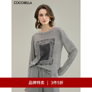 印花长袖 COCOBELLA时尚 T恤花纱灰宽松舒适针织上衣TS44 3件5折