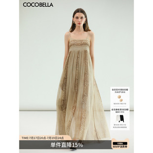 COCOBELLA古典雅韵印花连衣裙女夏度假风吊带雪纺长裙FR0103A