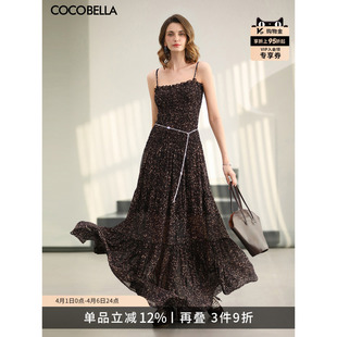 预售COCOBELLA女人味微透豹纹吊带连衣裙品质感内搭长裙FR3213