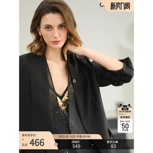 COCOBELLA高智感拼接人丝无领西装 女春通勤OL休闲气质外套SI533B